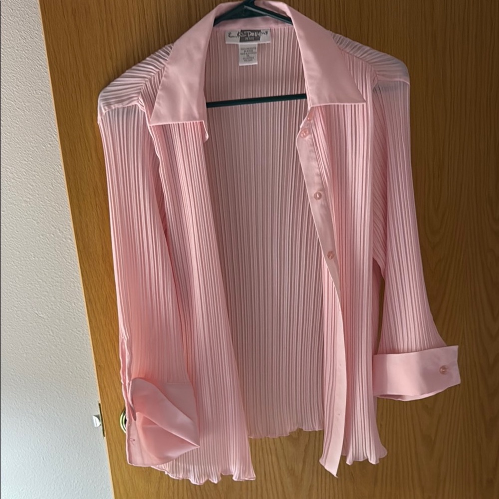 EK Designs Pink Pleated Button-Up Blouse Vintage